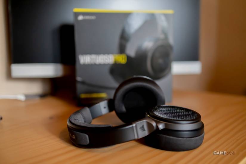 Corsair Virtuoso Pro on desk in front of packaging