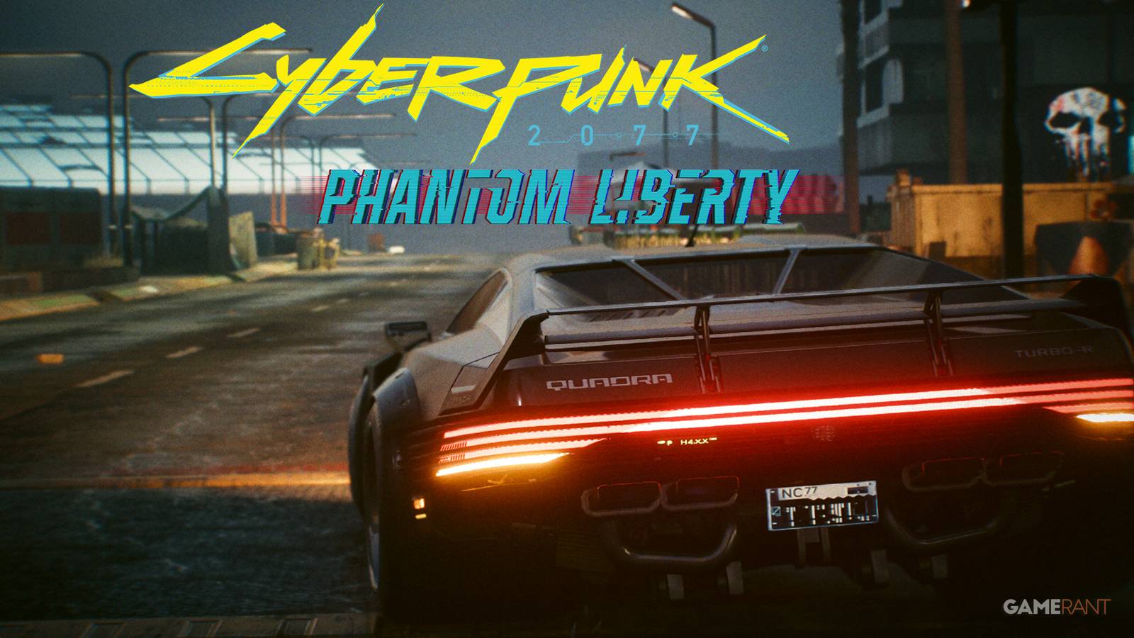 Cyberpunk 2077 Quadra Turbo-R 740 below Phantom Liberty logo