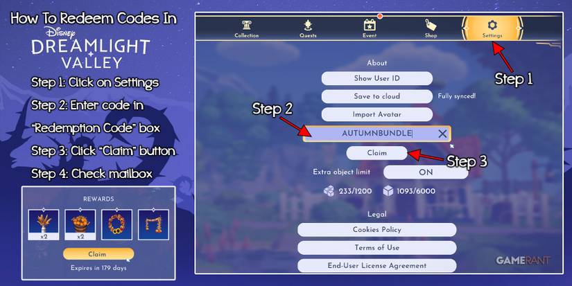 Redeeming codes in Disney Dreamlight Valley diagram.