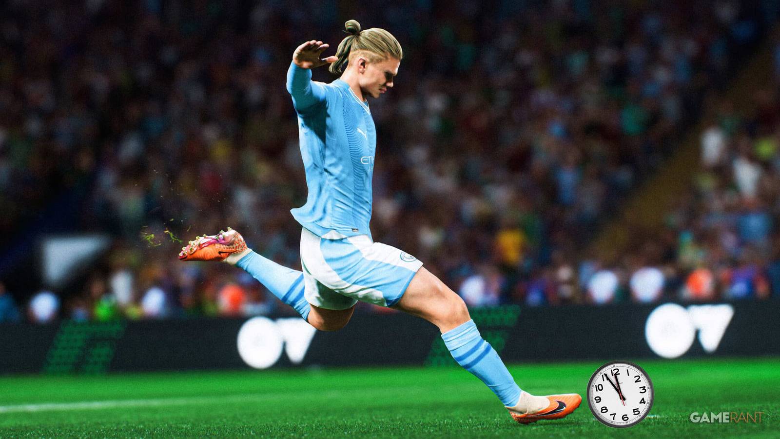 Erling Haaland kicking a wall clock in EA Sports FC 24