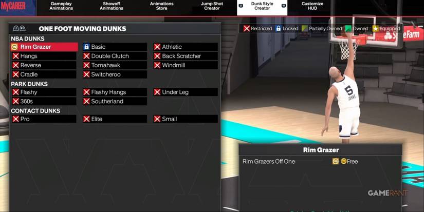 NBA 2K24 One Foot Moving Dunk Selection
