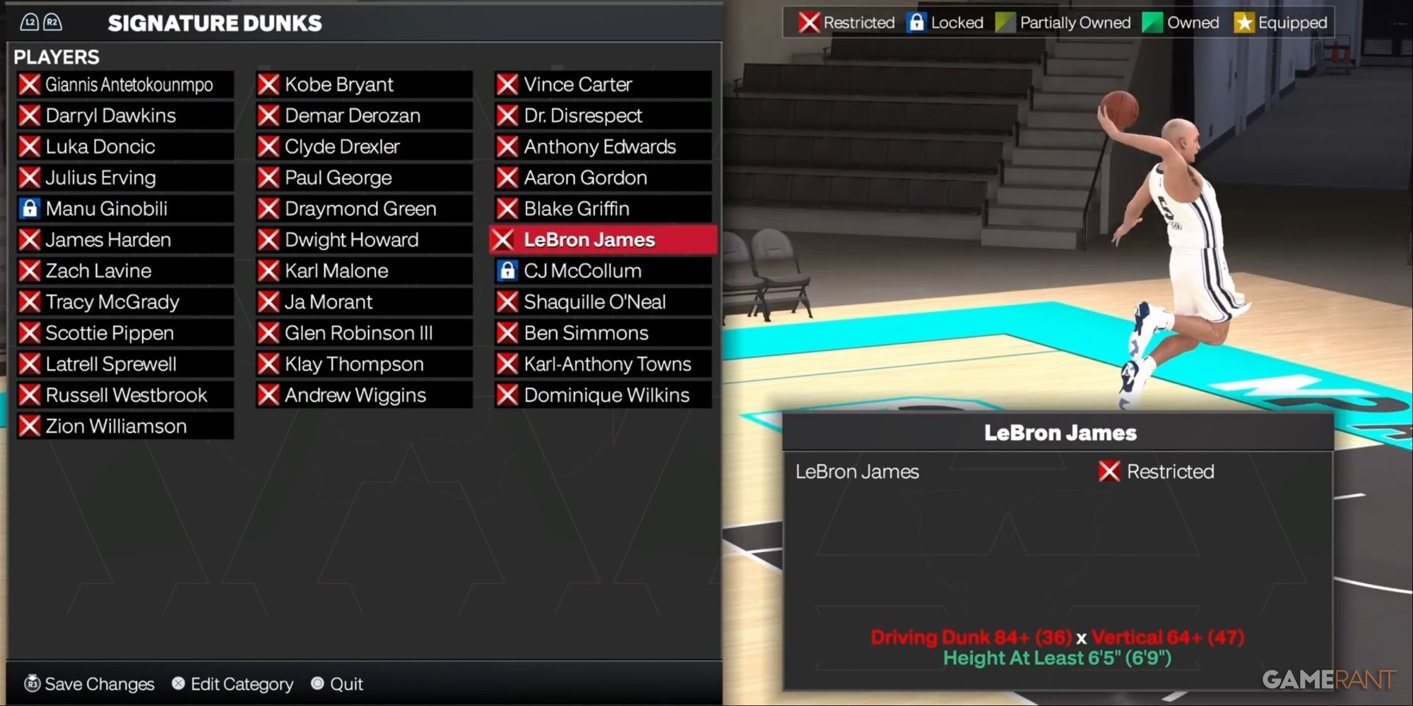 NBA 2K24 Signature Dunk Selection