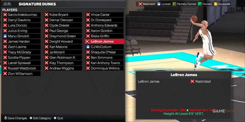 NBA 2K24 Signature Dunk Selection