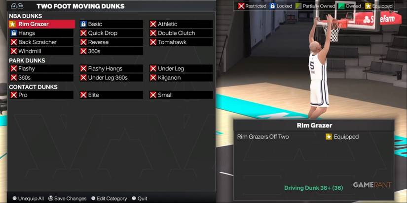 NBA 2K24 Two Foot Moving Dunk Selection