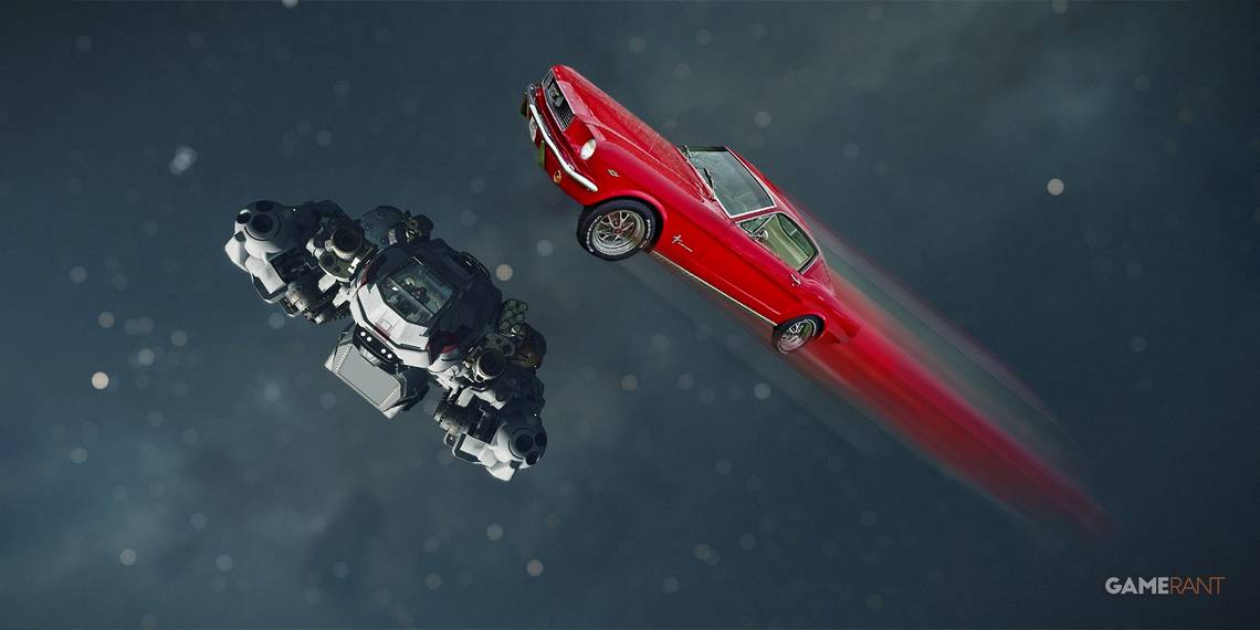 "Un jugador de Starfield construye un Ford Mustang Fastback volador."
