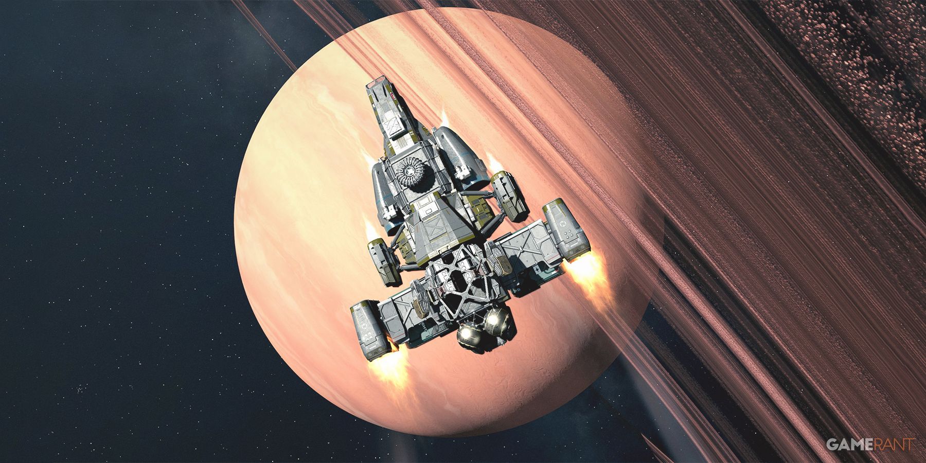 Starfield Mantis ship doing planet flyover
