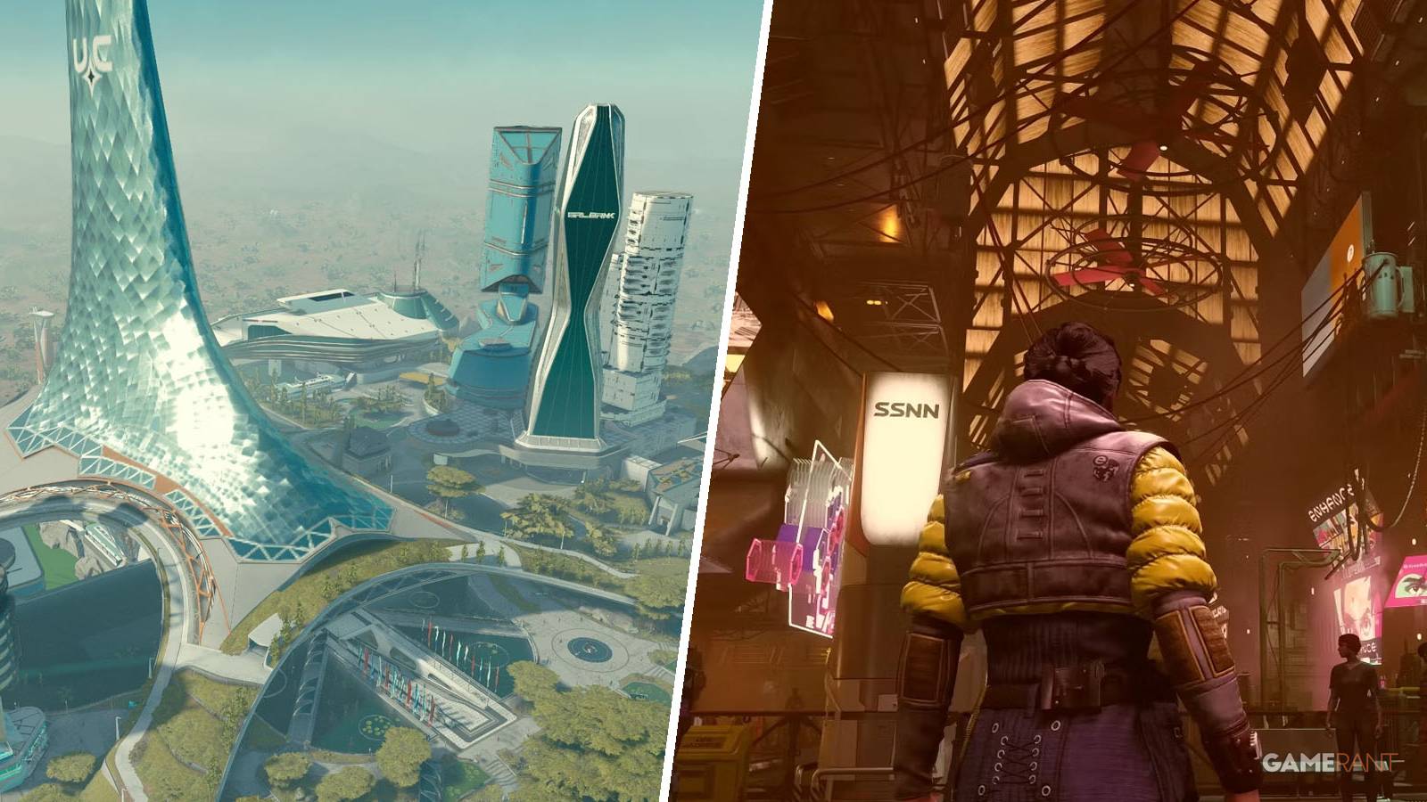 The New Atlantis and Neon settlements in Starfield