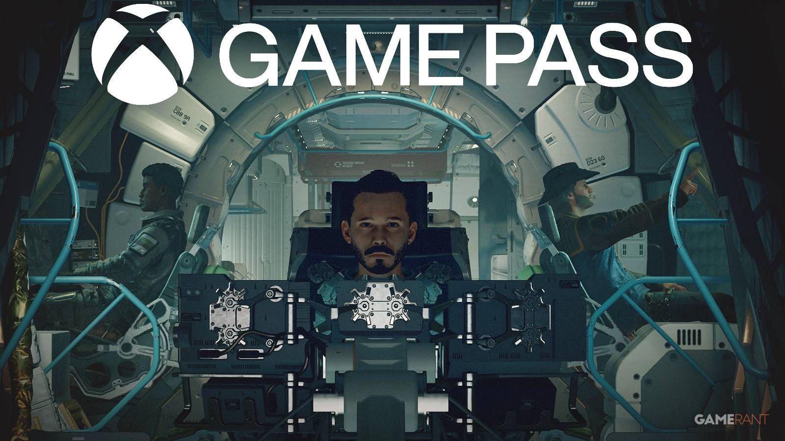 Starfield pilot cockpit medium close-up with white Xbox Game Pass logo