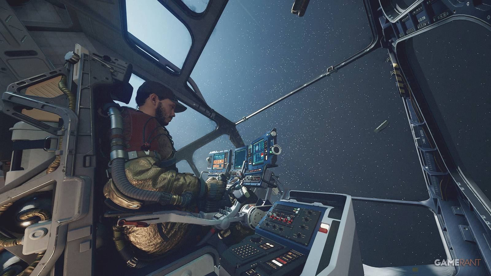 Starfield protagonist piloting a spaceship