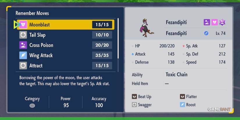 pokemon scarlet violet fezandipiti remember moves
