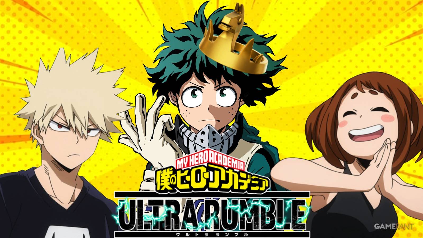 Deku wearing a Victory Crown with Bakugo and Ochaco