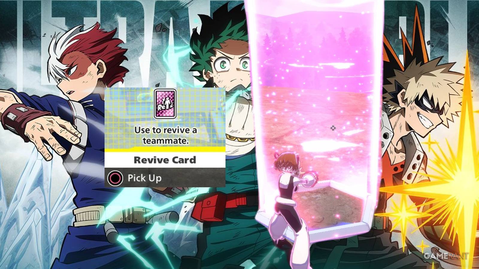 Ochaco revival in front of the My Hero Ultra Rumble cover