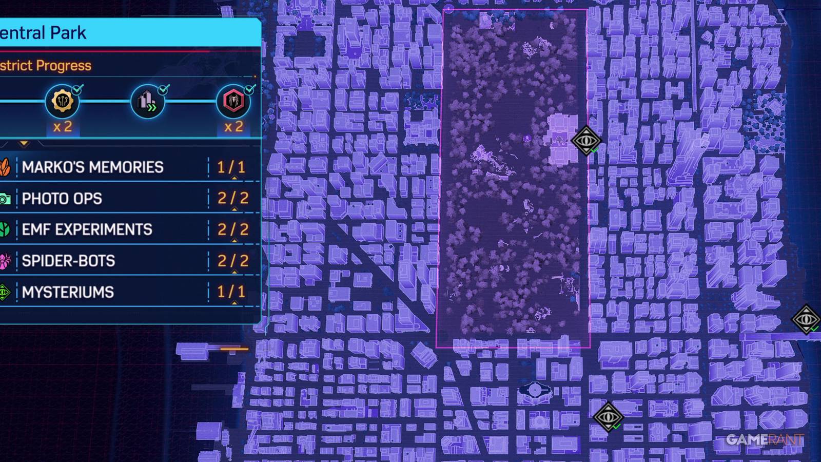 A map of Central Park in Marvel's Spider-Man 2