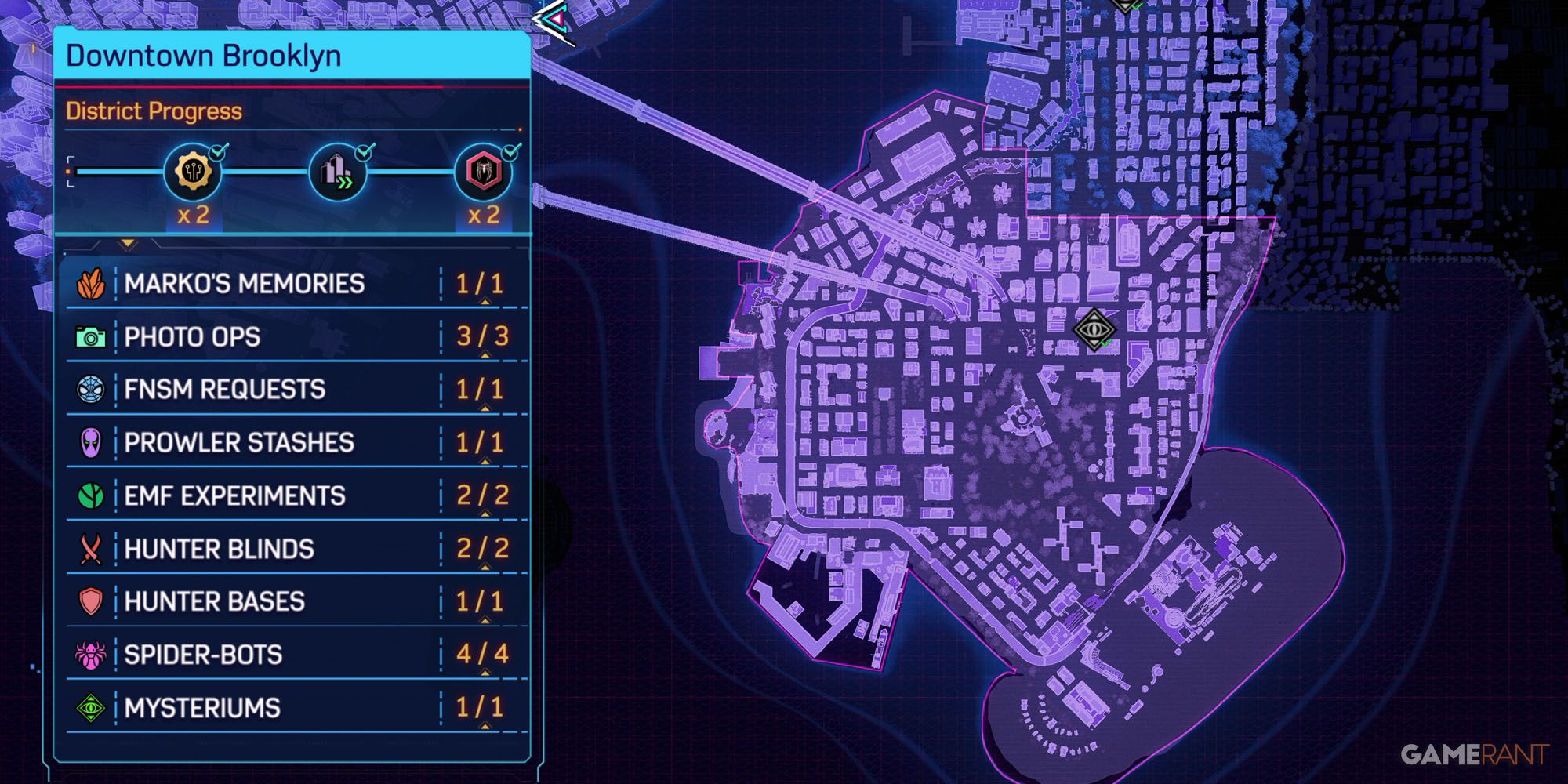 A map of Downtown Brooklyn in Marvel's Spider-Man 2