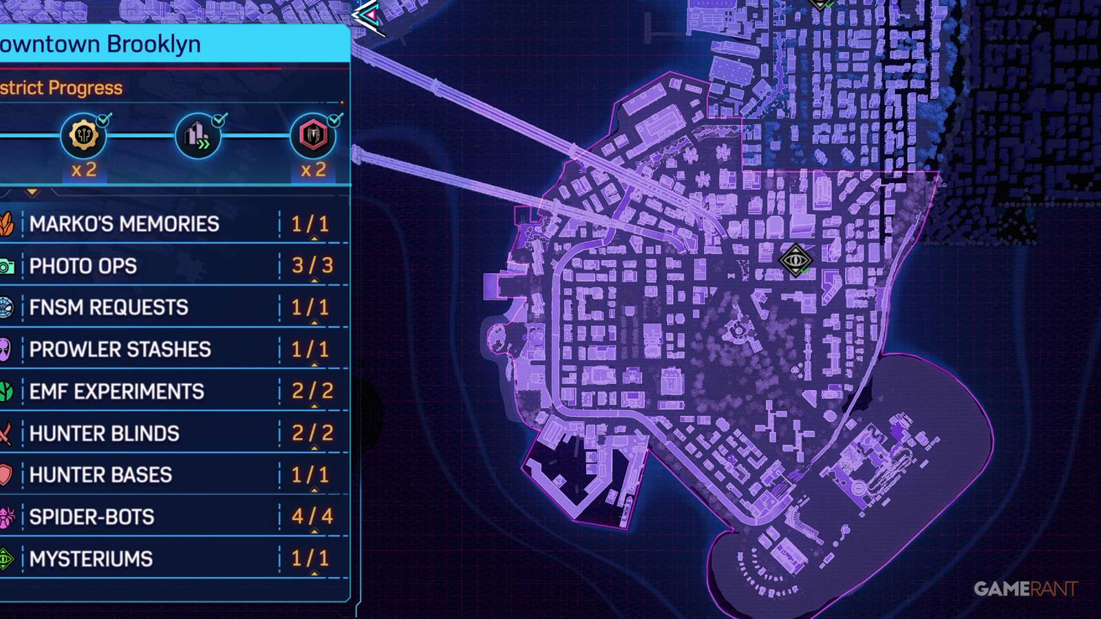 A map of Downtown Brooklyn in Marvel's Spider-Man 2