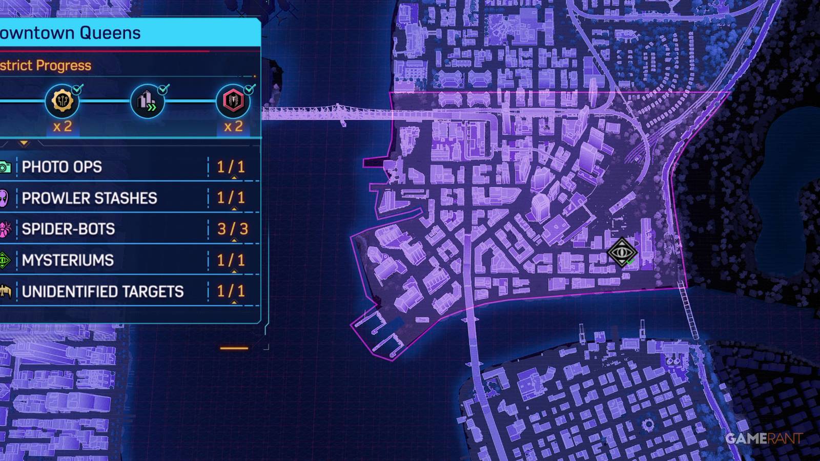 A map of Downtown Queens in Marvel's Spider-Man 2