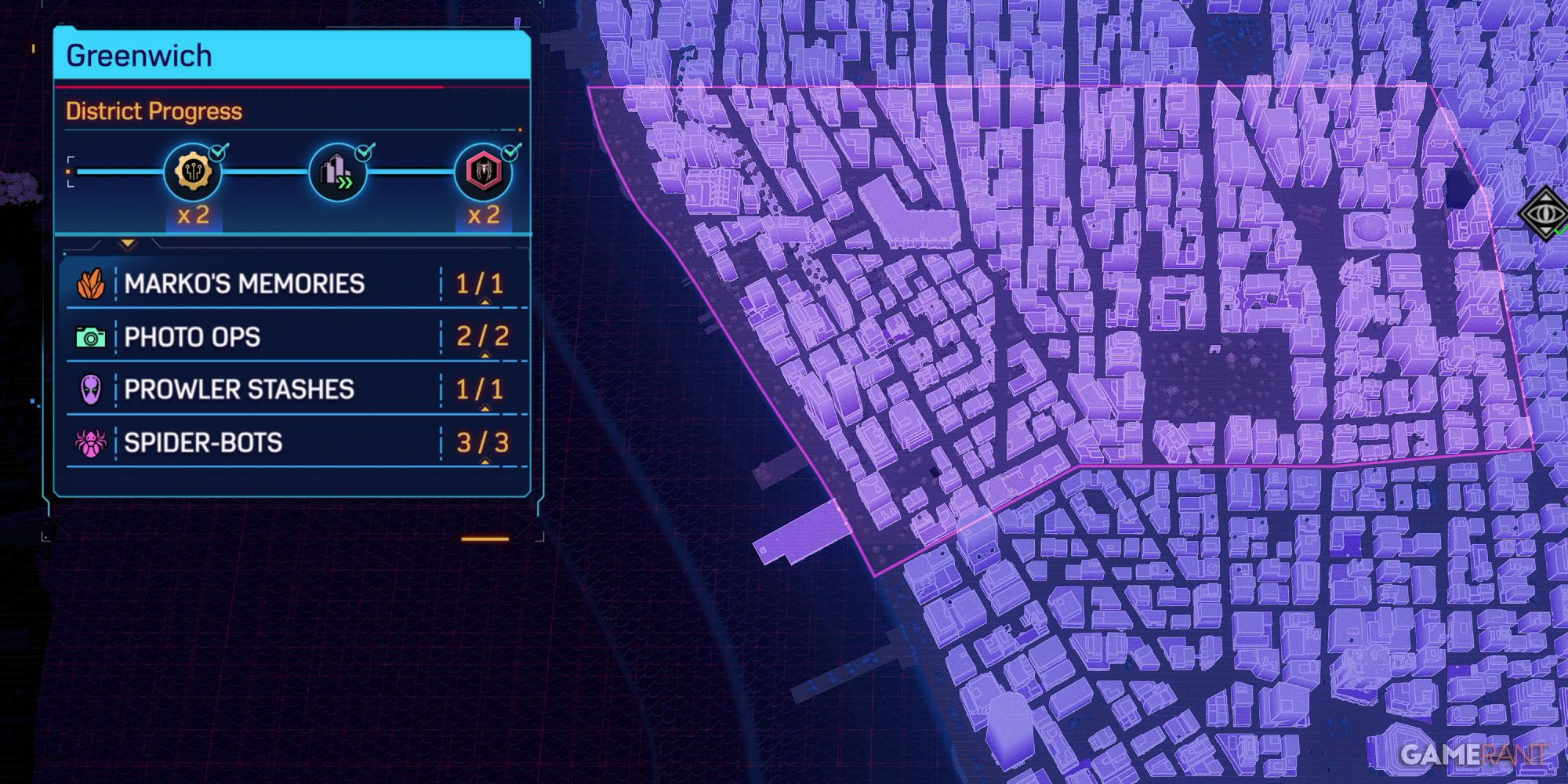 A map of Greenwich in Marvel's Spider-Man 2