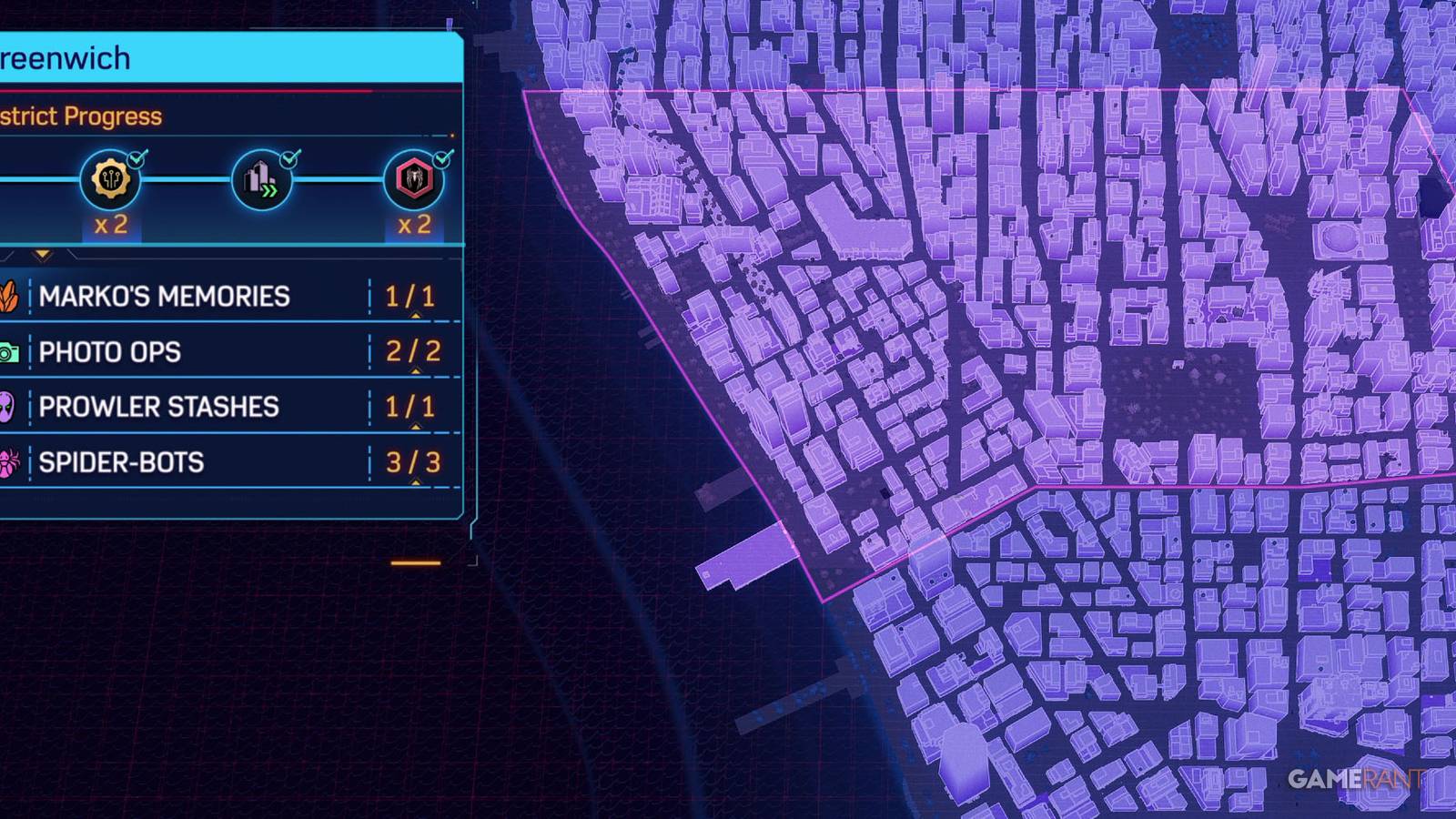 A map of Greenwich in Marvel's Spider-Man 2