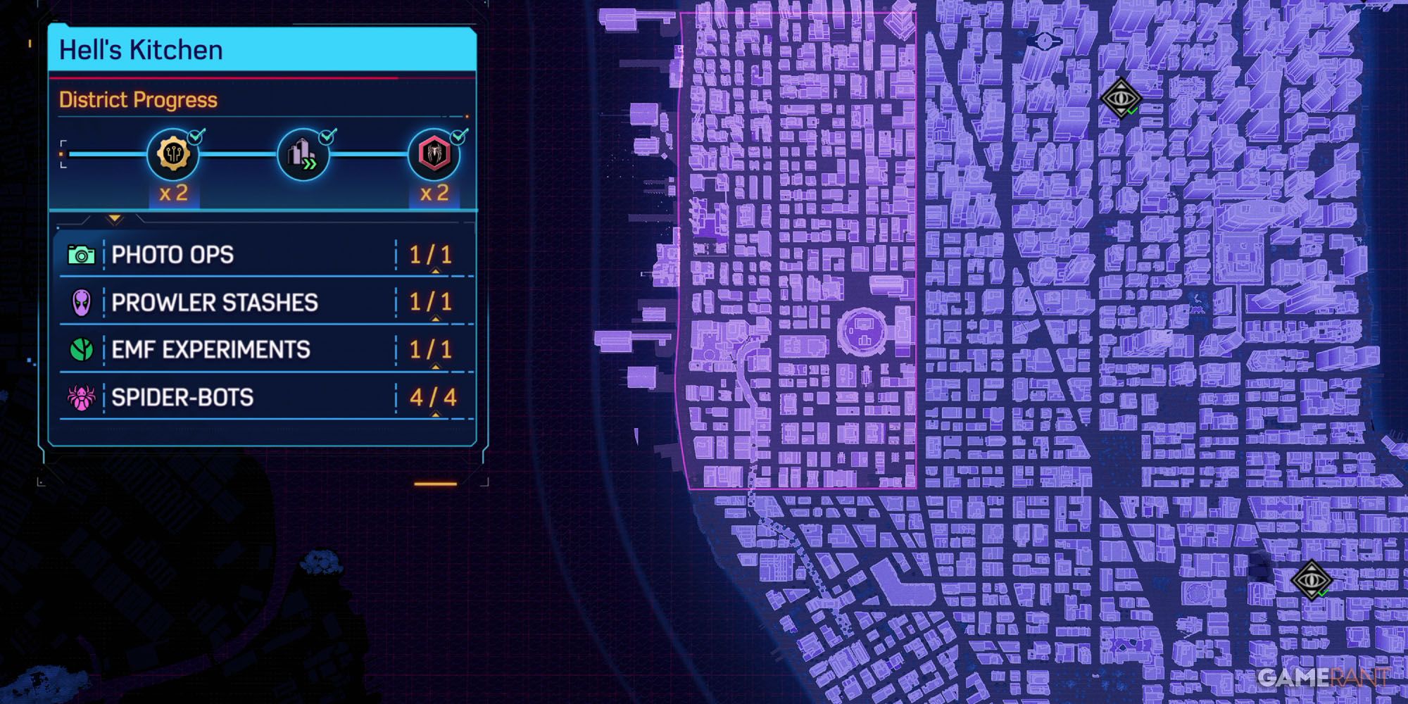 A map of Hell's Kitchen in Marvel's Spider-Man 2