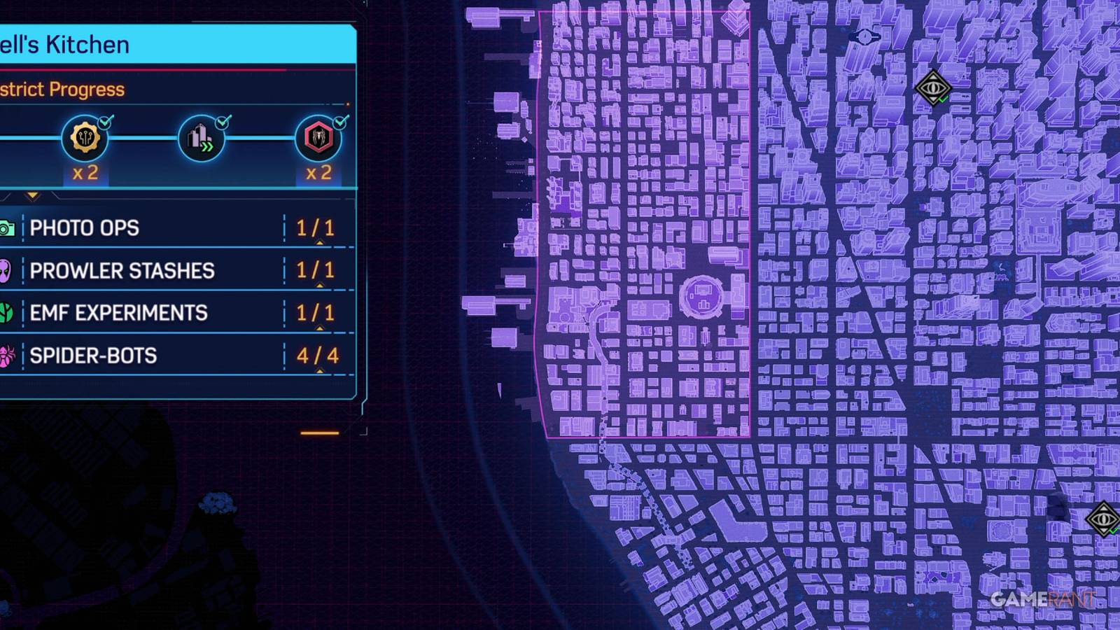 A map of Hell's Kitchen in Marvel's Spider-Man 2