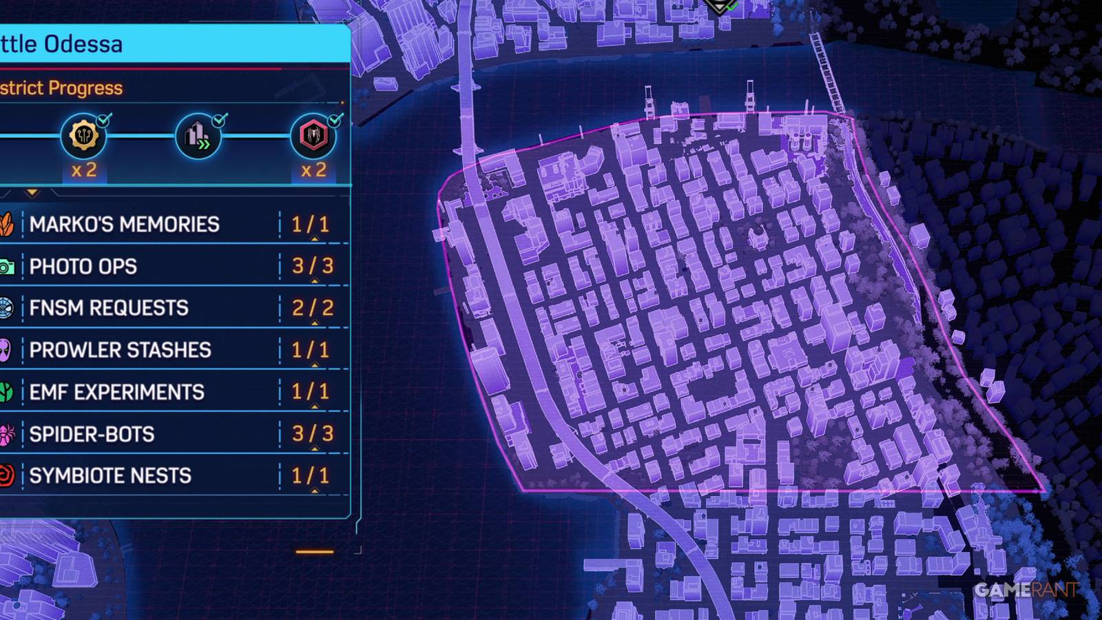 A map of Little Odessa in Marvel's Spider-Man 2