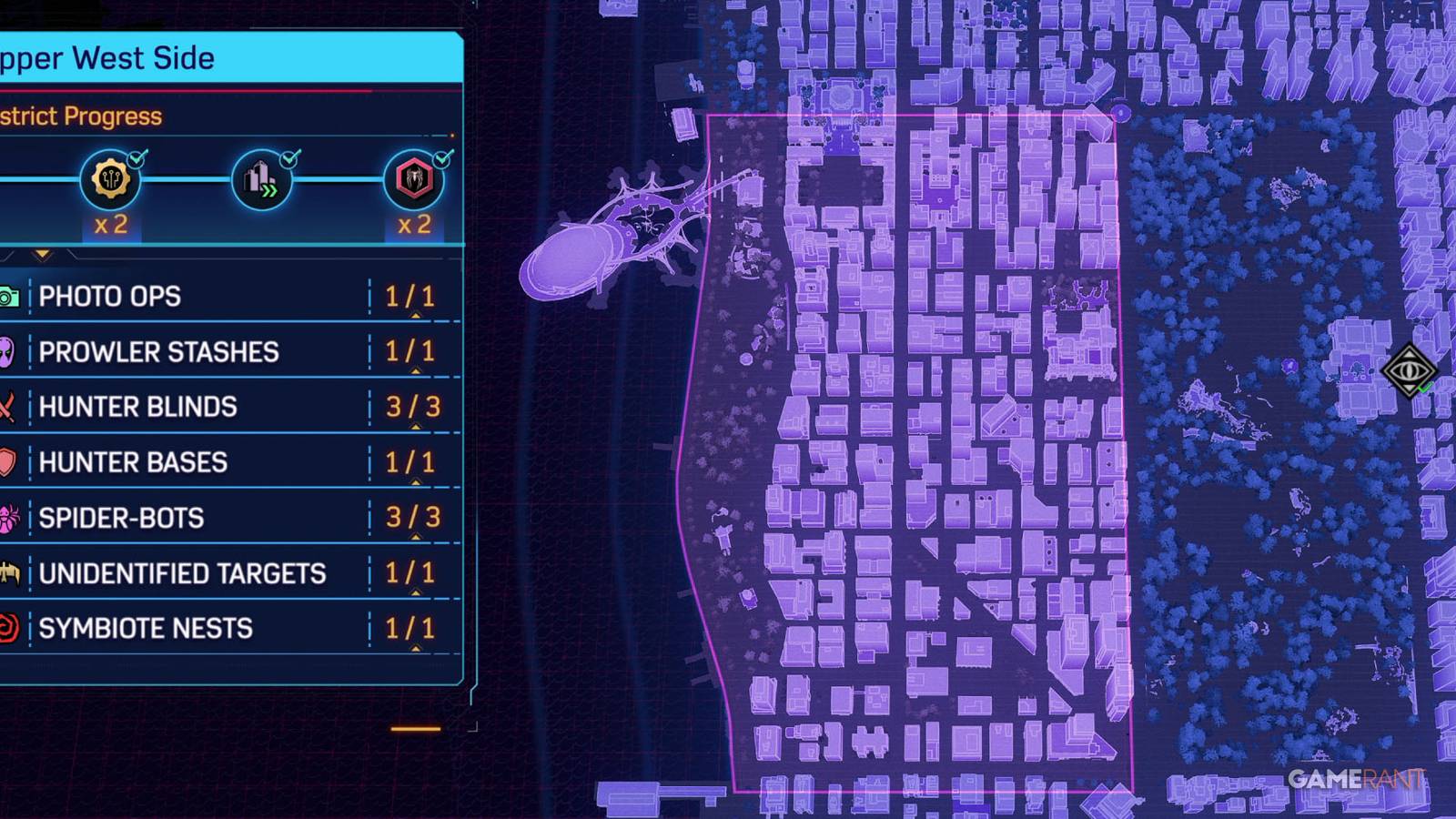 A map of the Upper West Side in Marvel's Spider-Man 2