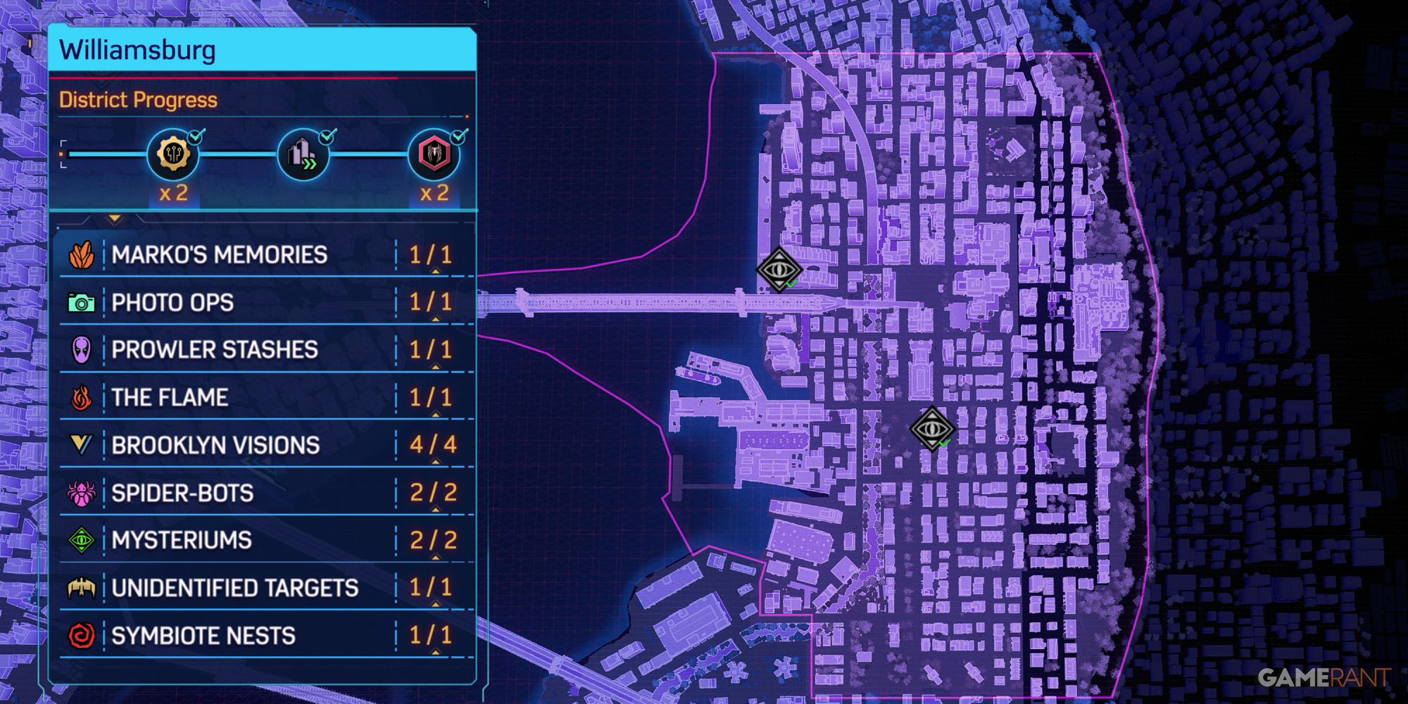 A map of Williamsburg in Marvel's Spider-Man 2