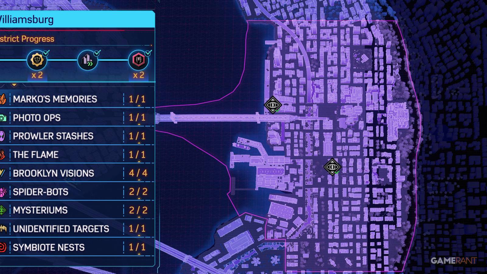 A map of Williamsburg in Marvel's Spider-Man 2
