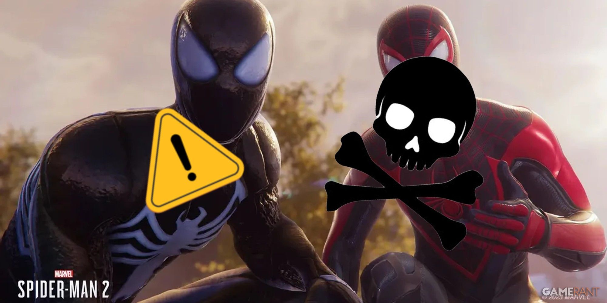 Spider-Man 2 photo with skull and caution sign