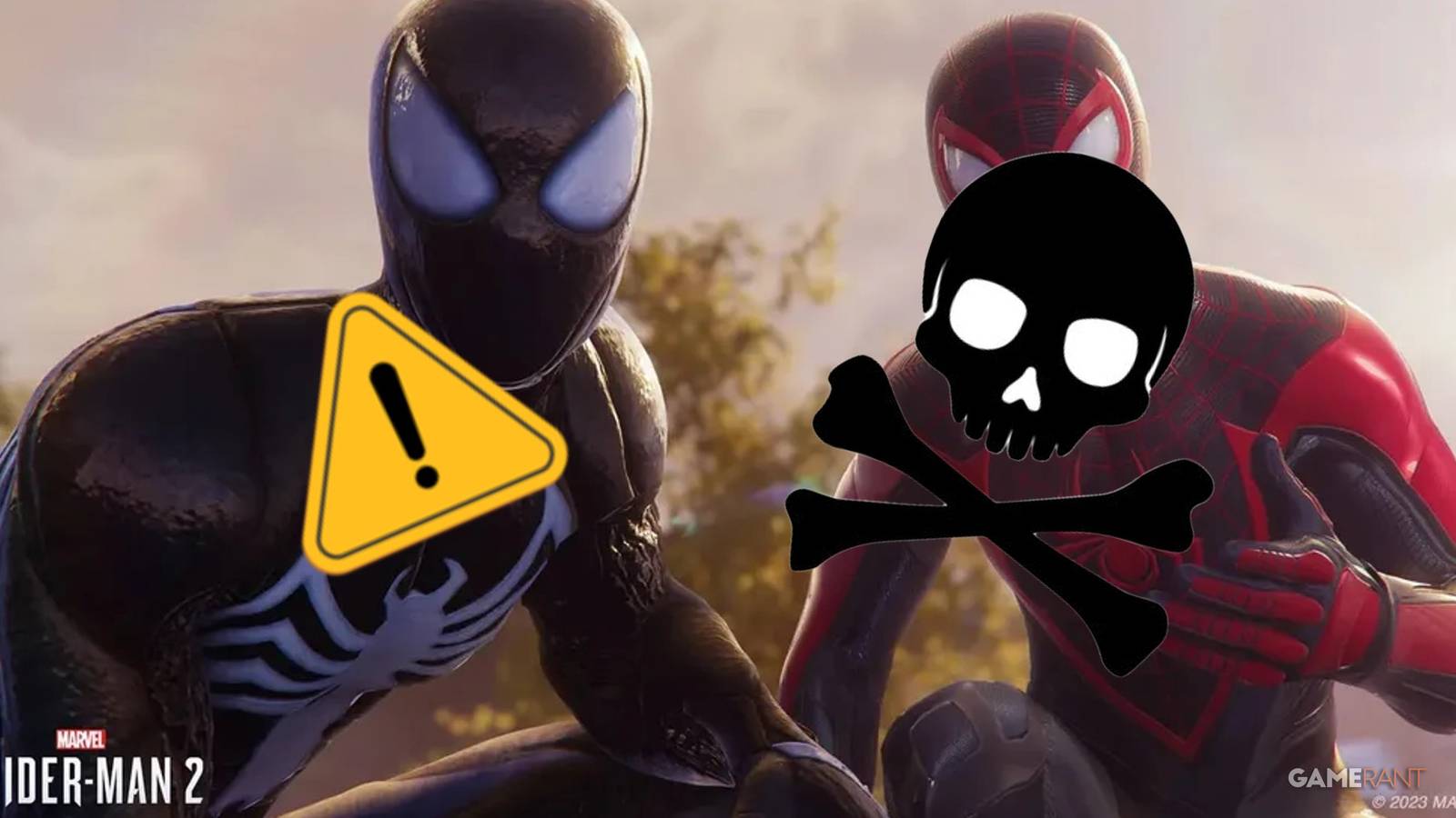 Spider-Man 2 photo with skull and caution sign