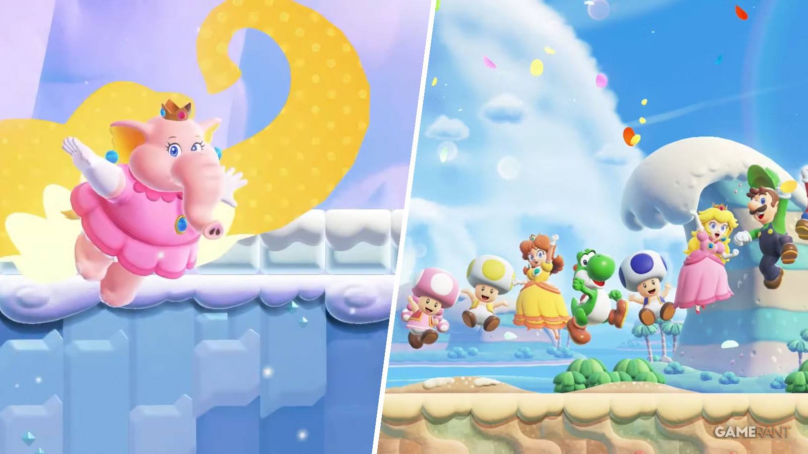 Elephant Peach and some of the other playable characters in Super Mario Bros. Wonder