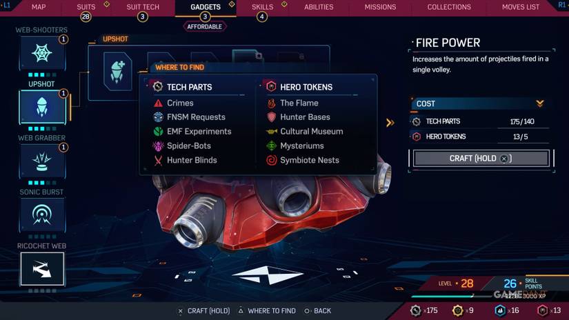 tech parts hero tokens gadgets menu