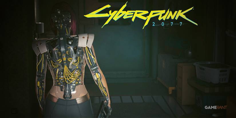 Cyberpunk 2077 Phantom Liberty Songbird standing in front of a door and game logo