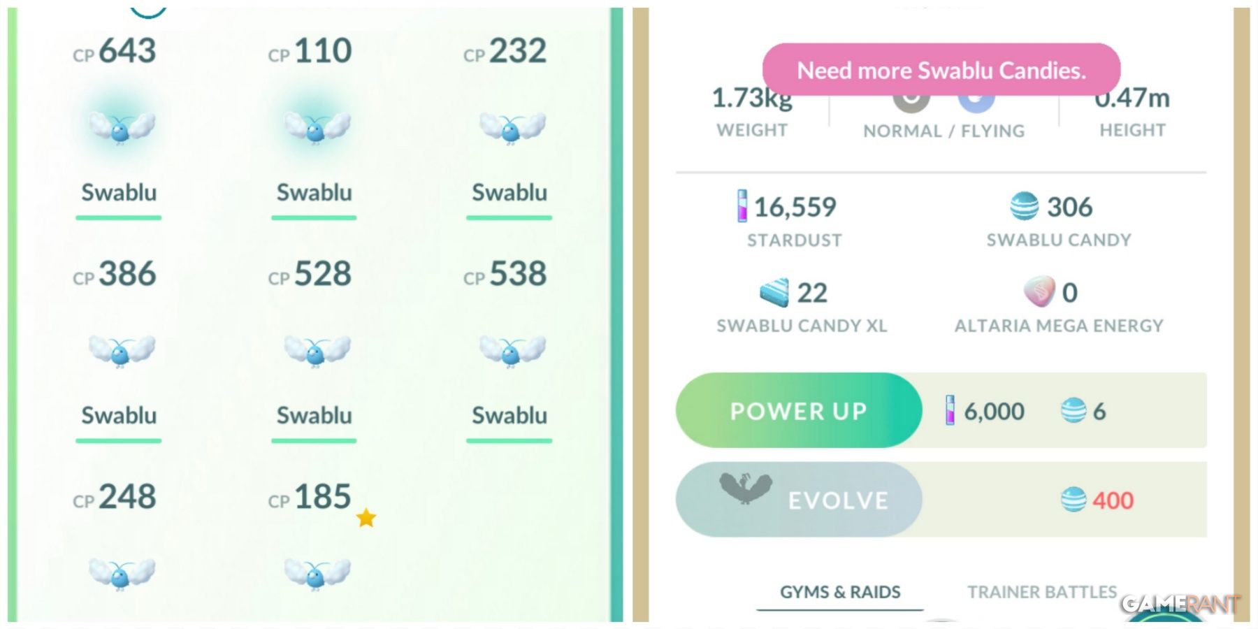 pokemon go swablu how to evolve into altaria