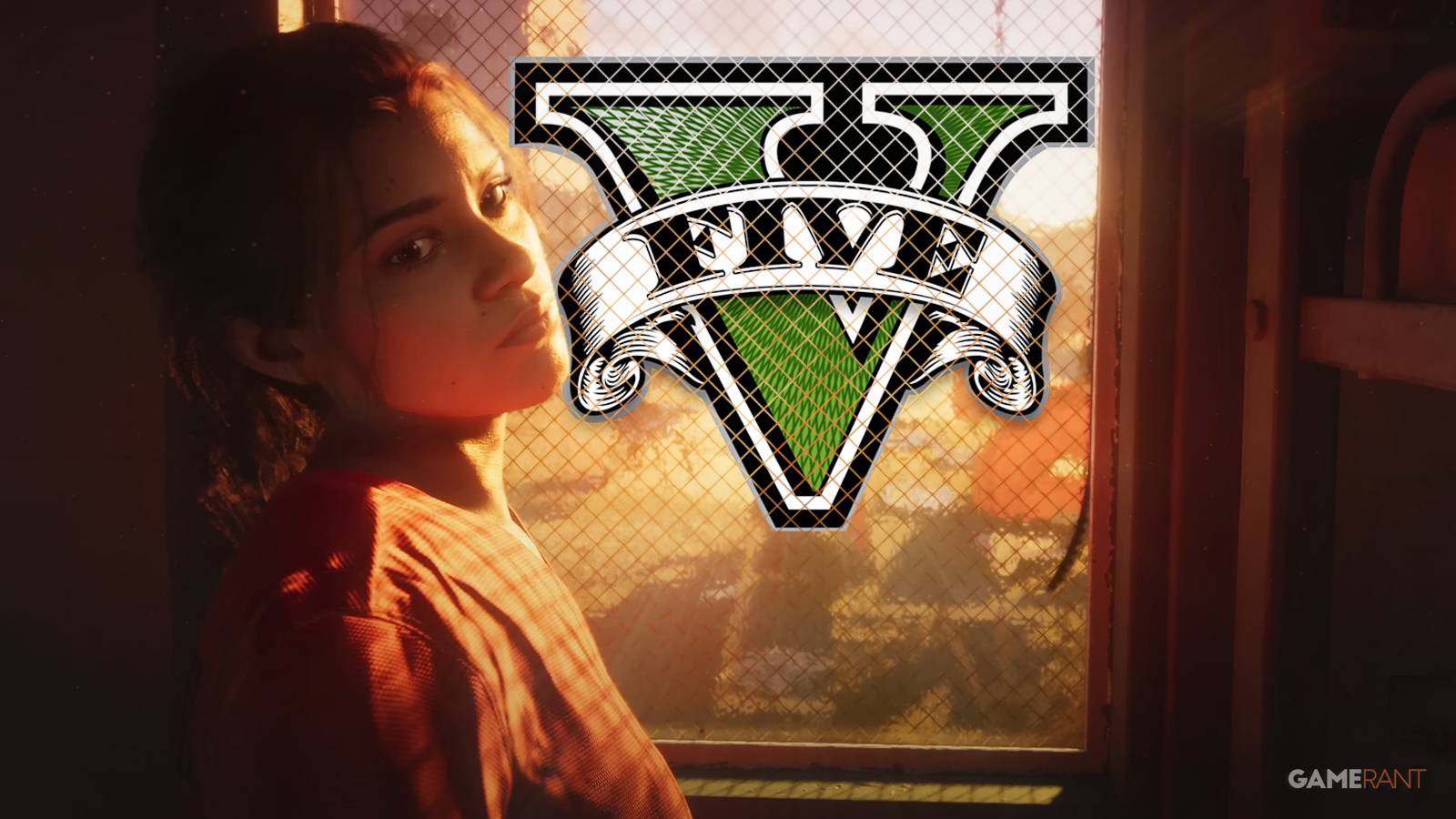 Grand Theft Auto 6 GTA 6 Lucia in Jail next to GTA V 5 logo behind bars