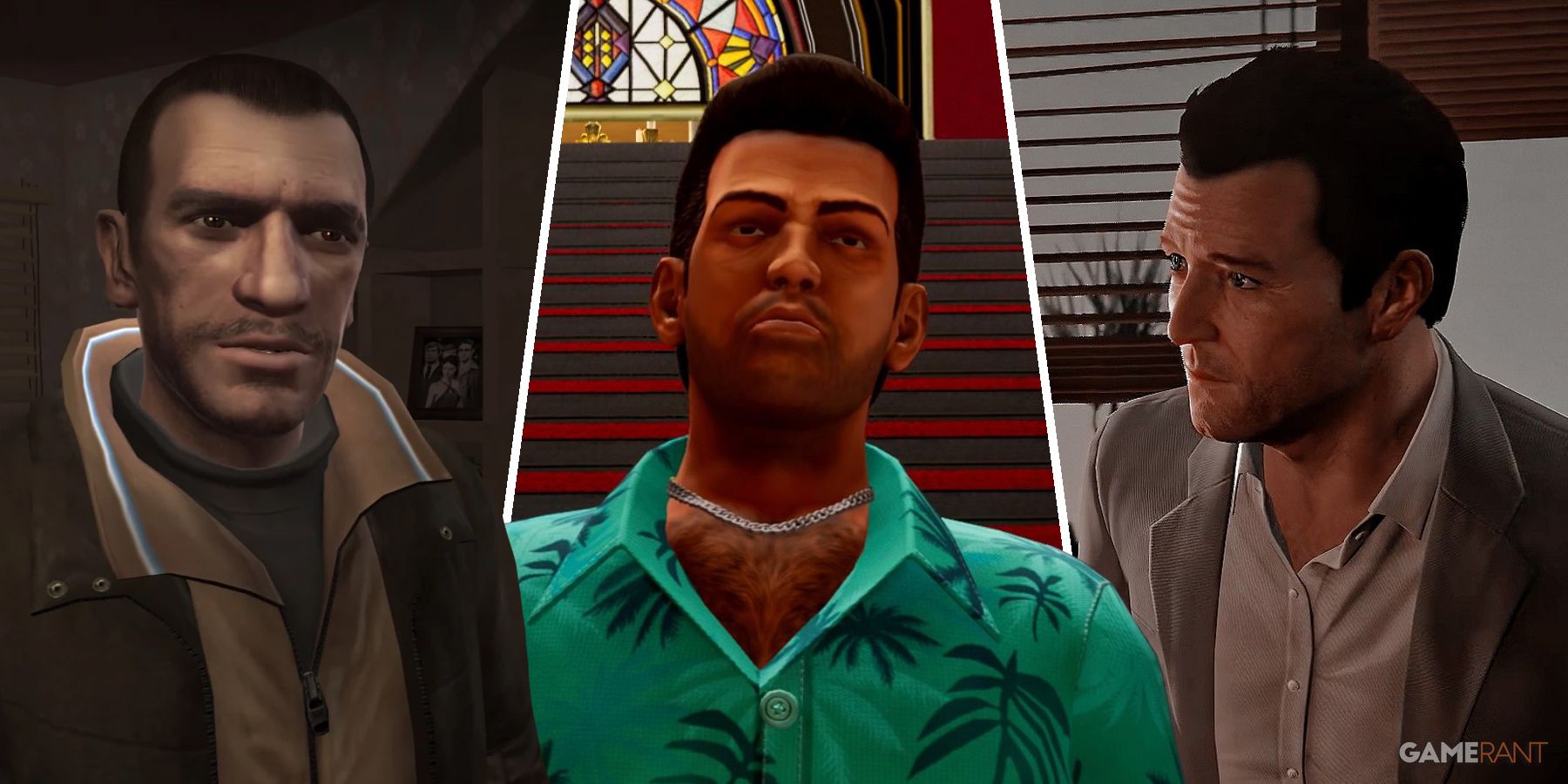 Niko, Tommy, and Michael from the GTA series