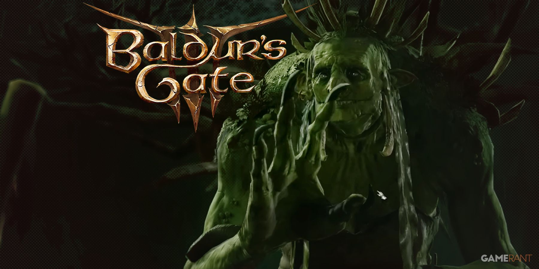 Baldur's Gate 3 hag next to game logo dot halftone effect edit