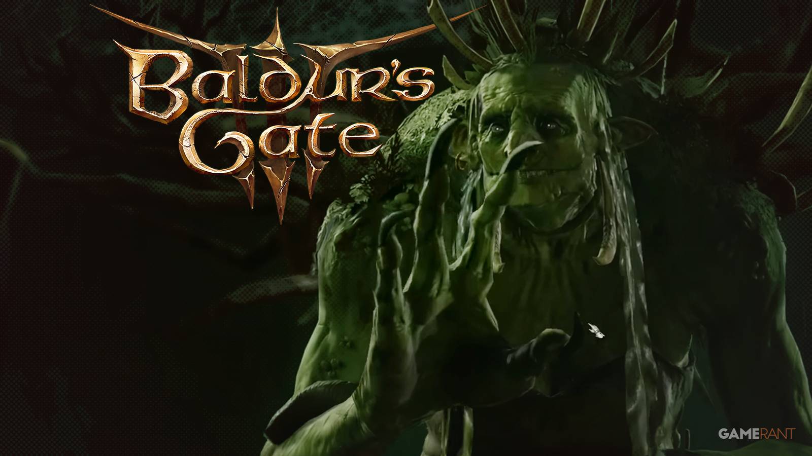 Baldur's Gate 3 hag next to game logo dot halftone effect edit