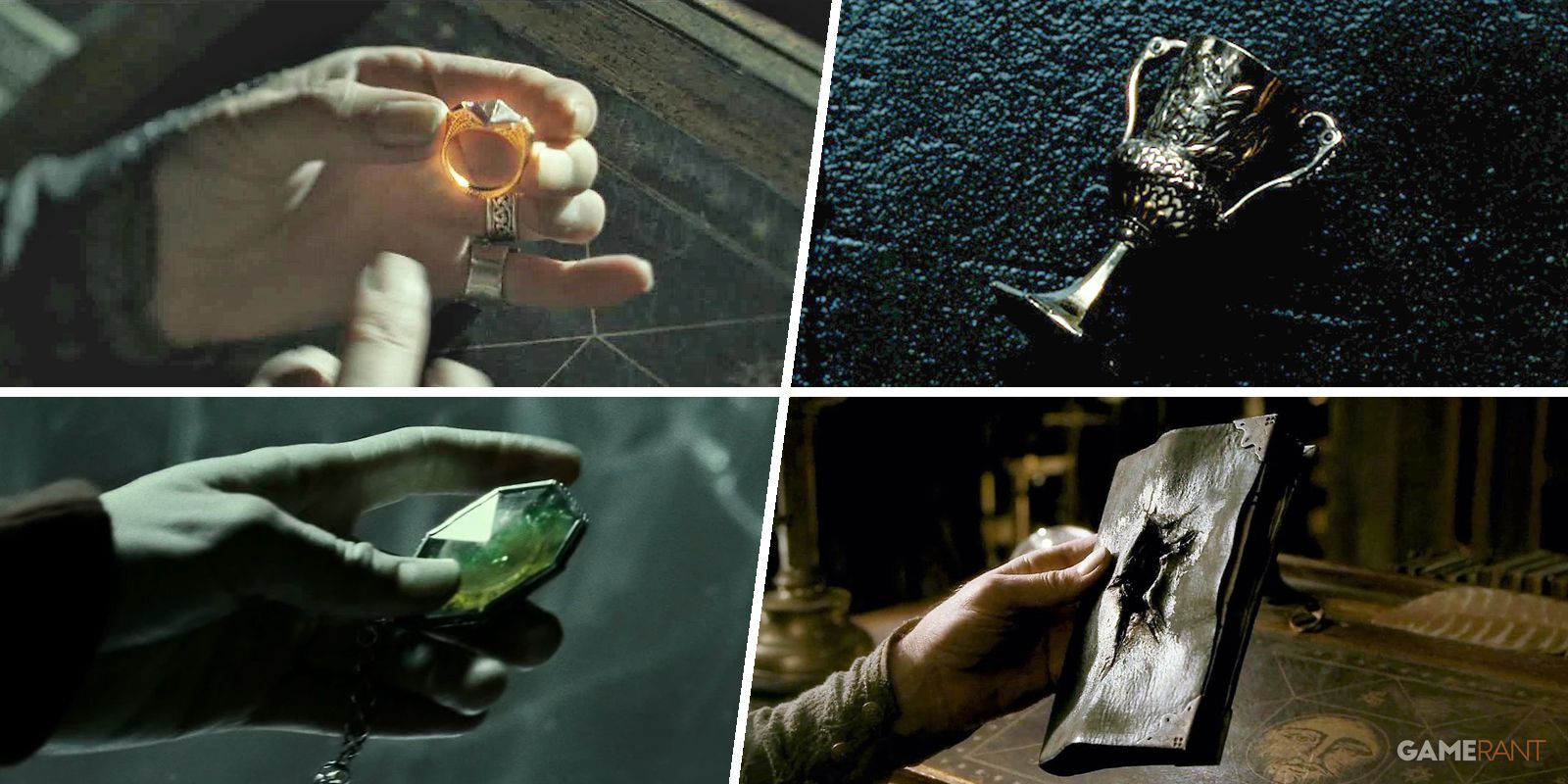 Four of Voldemort's Horcruxes from the Harry Potter movies