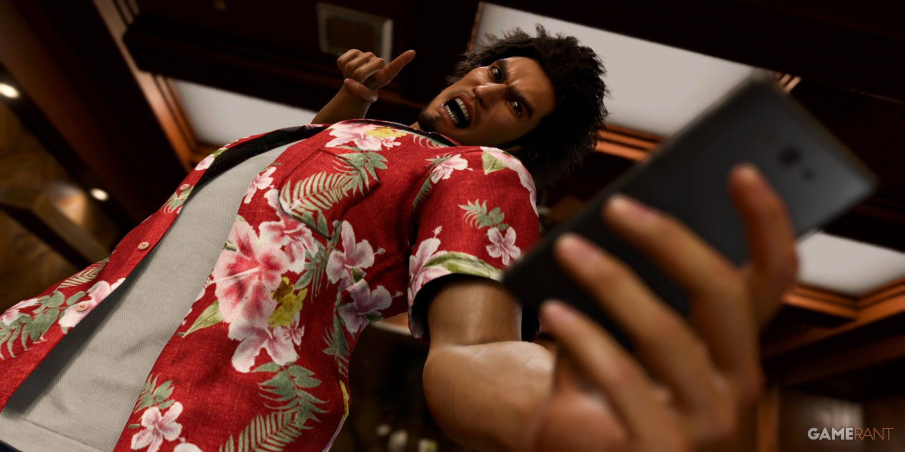 like a dragon infinite wealth kasuga in hawaiian shirt finger