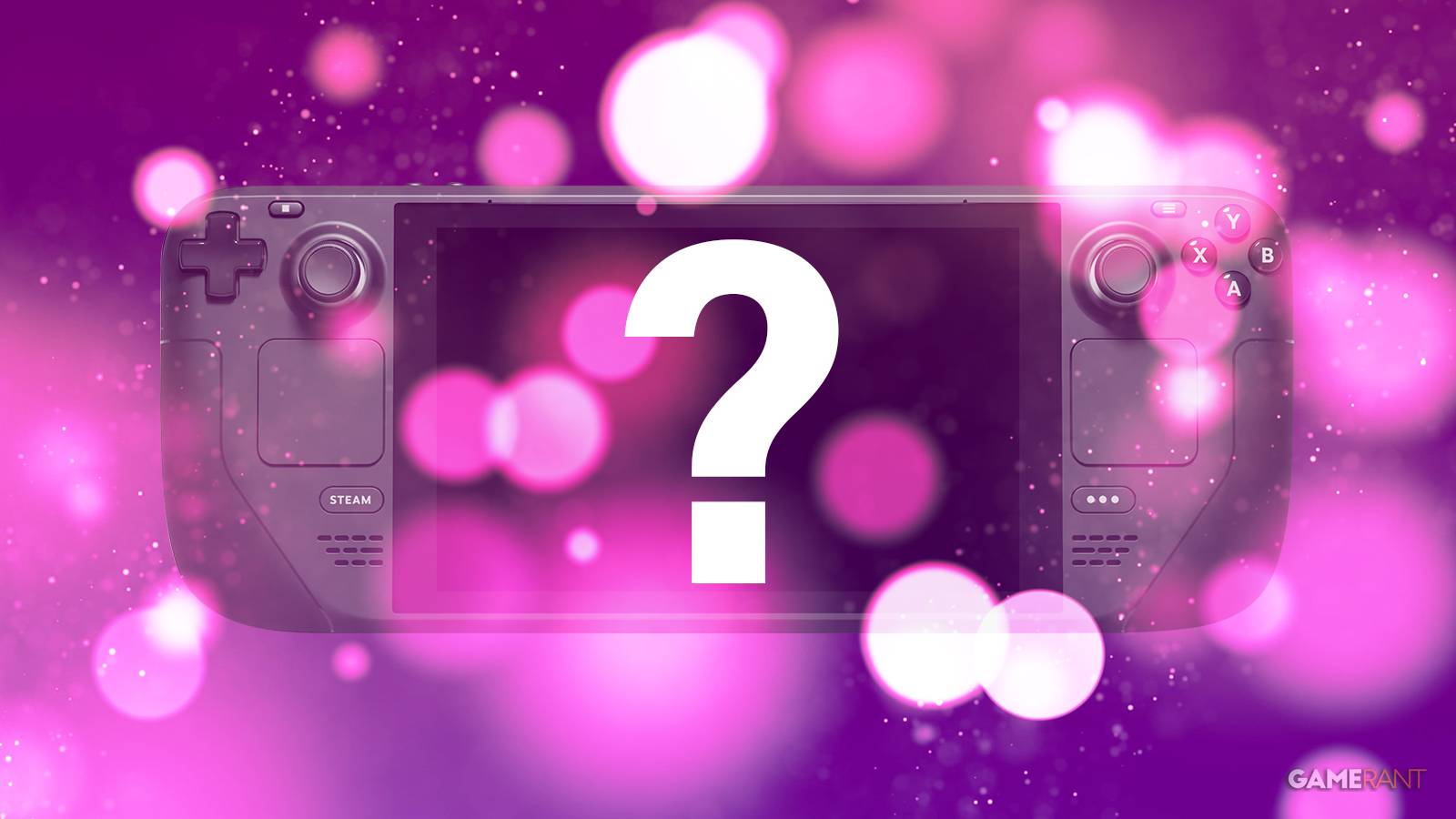 Steam Deck white question mark display flashy purple bokeh