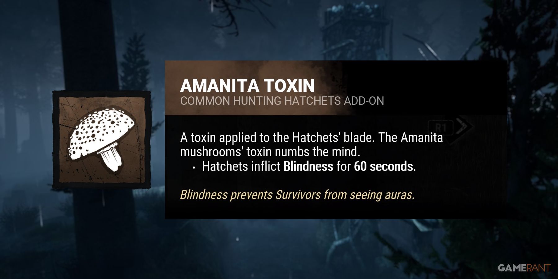 dead by daylight the huntress amanita toxin addon