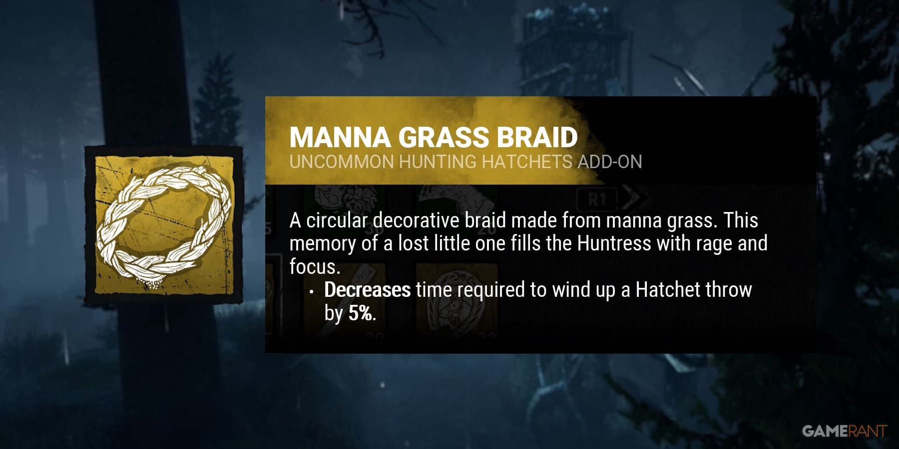 dead by daylight the huntress manna grass braid addon