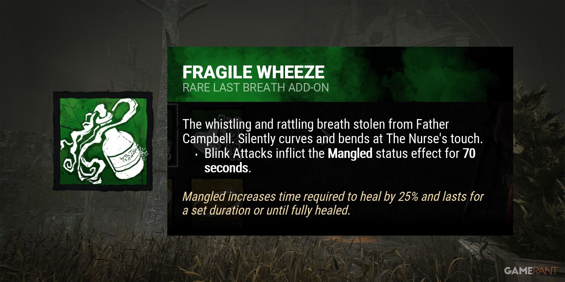 dead by daylight the nurse fragile wheeze addon