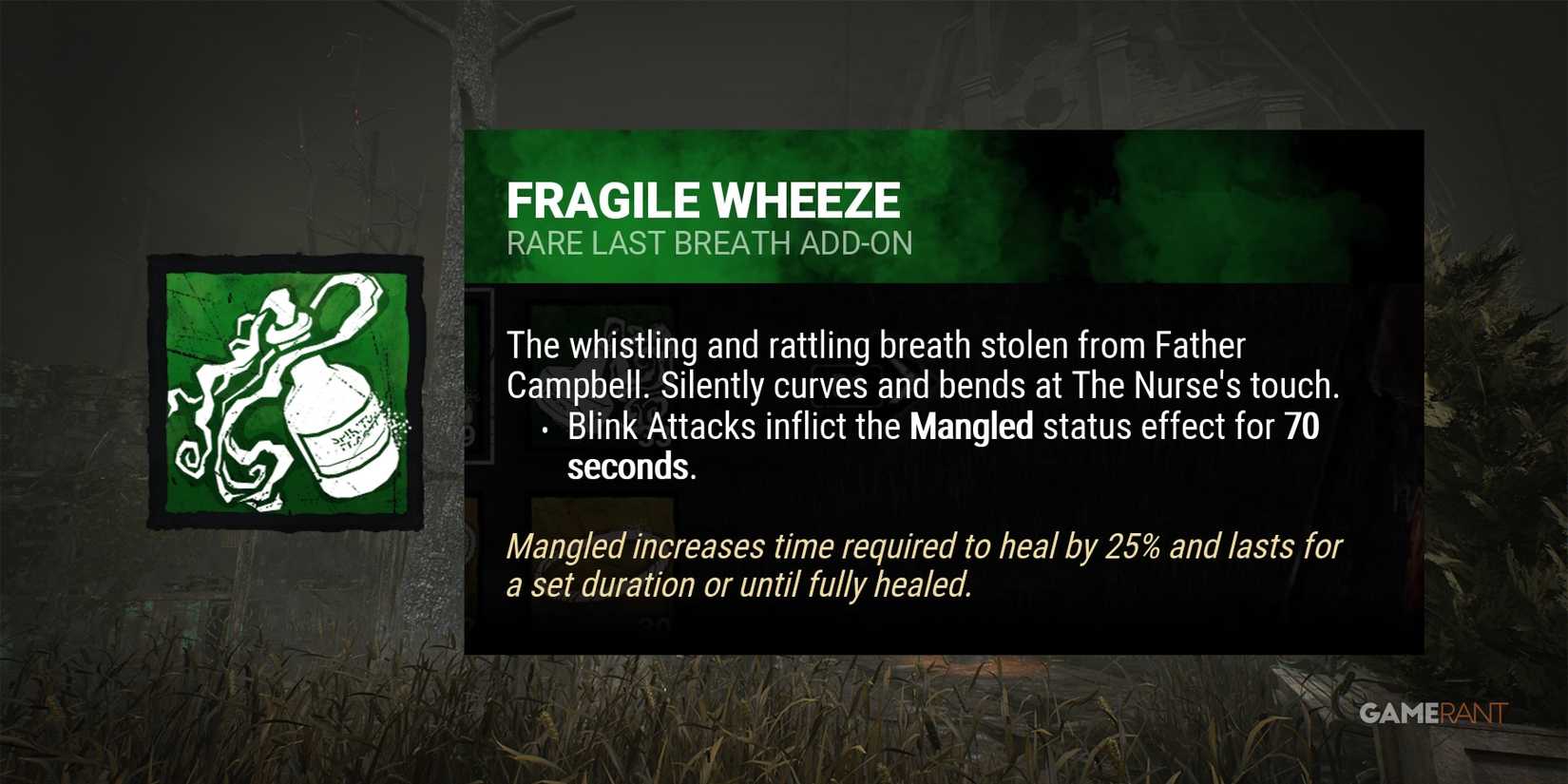 dead by daylight the nurse fragile wheeze addon
