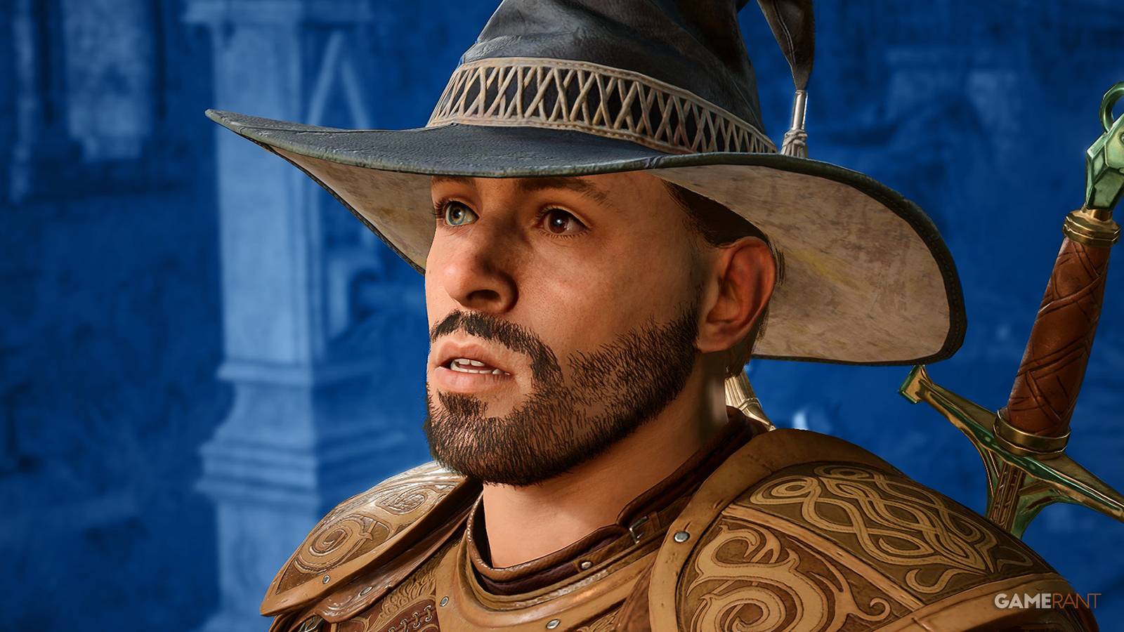 Baldur's Gate 3 surprised looking Tav with heterochromia blue background color swap