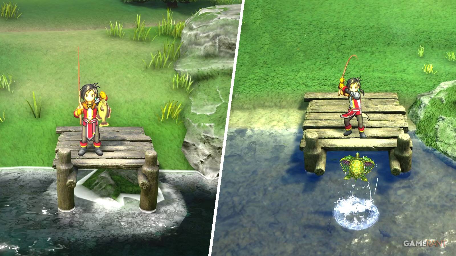 Nowa catching fish in Eiyuden Chronicle: Hundred Heroes