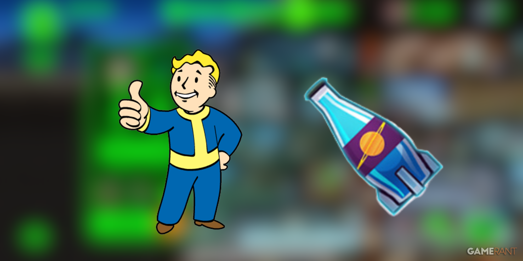 Fallout Shelter - Vault Boy Standing By A Nuka Cola Bottle