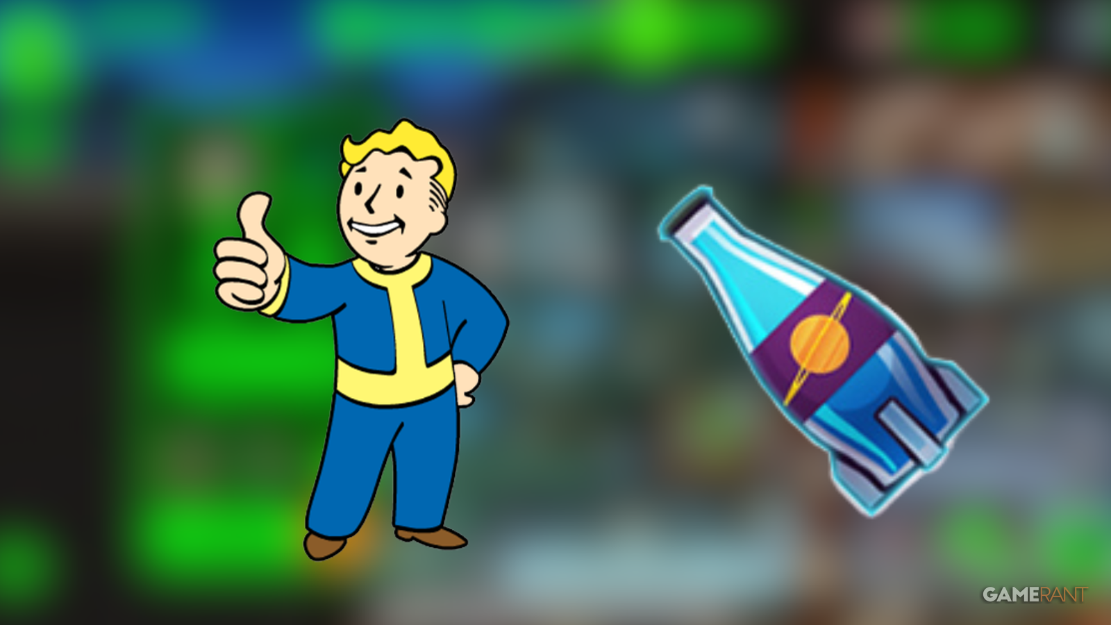 Fallout Shelter - Vault Boy Standing By A Nuka Cola Bottle