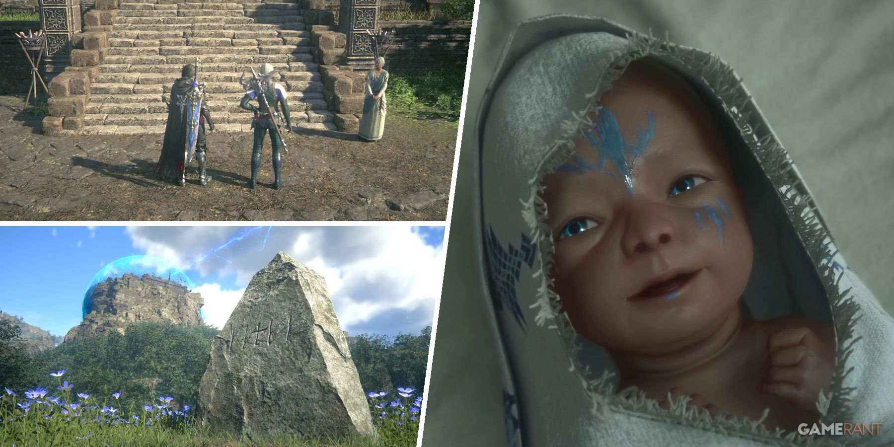 Images from some of the side quests in FF16's Rising Tide DLC